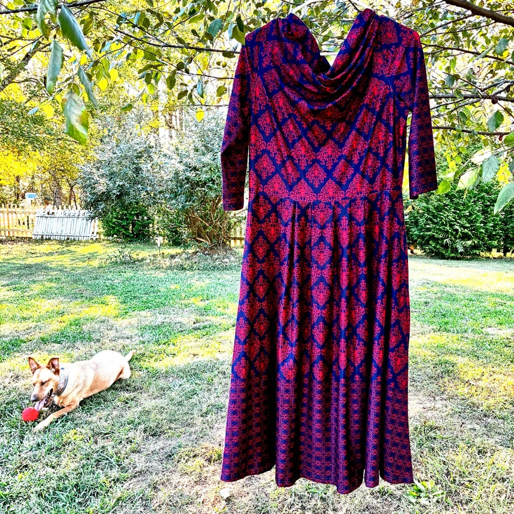 Silky Soft Midi Dress in Blue and Red NWOT